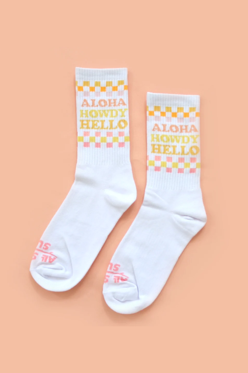 Aloha Howdy Hello Socks