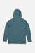 Teal hooded long-sleeve shirt on a light gray background