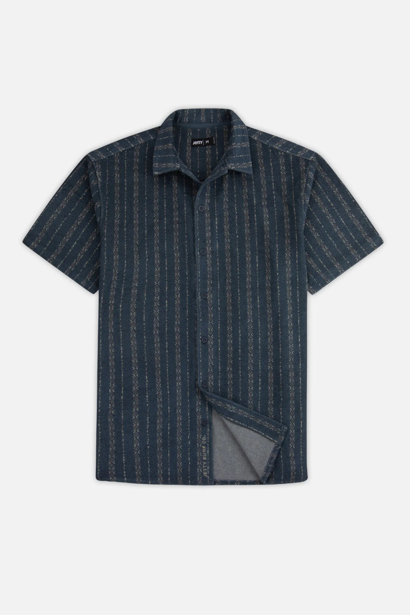 Short-sleeve shirt with a subtle pattern on a white background