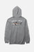Back view of a gray hoodie with Salty Crew logo and shark graphic on a white background