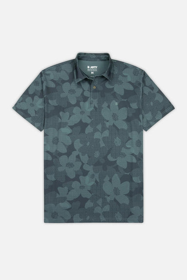 Blue polo shirt with floral design