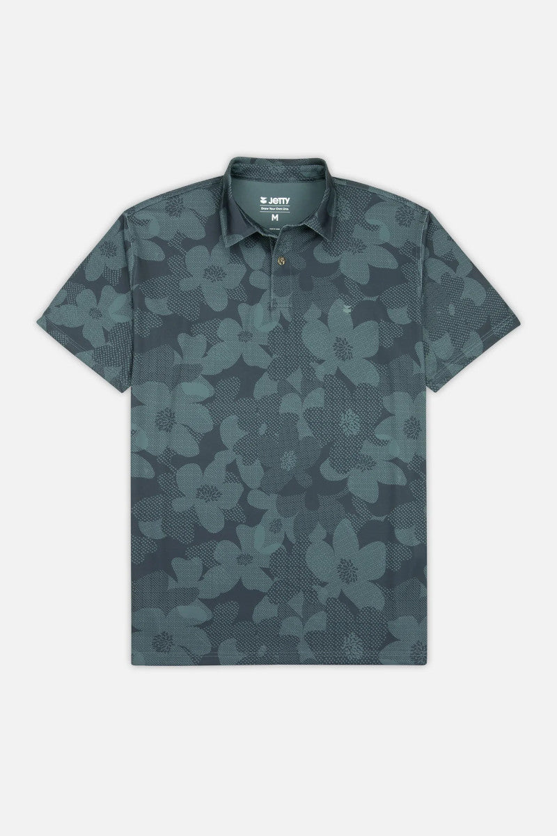 Blue polo shirt with floral design