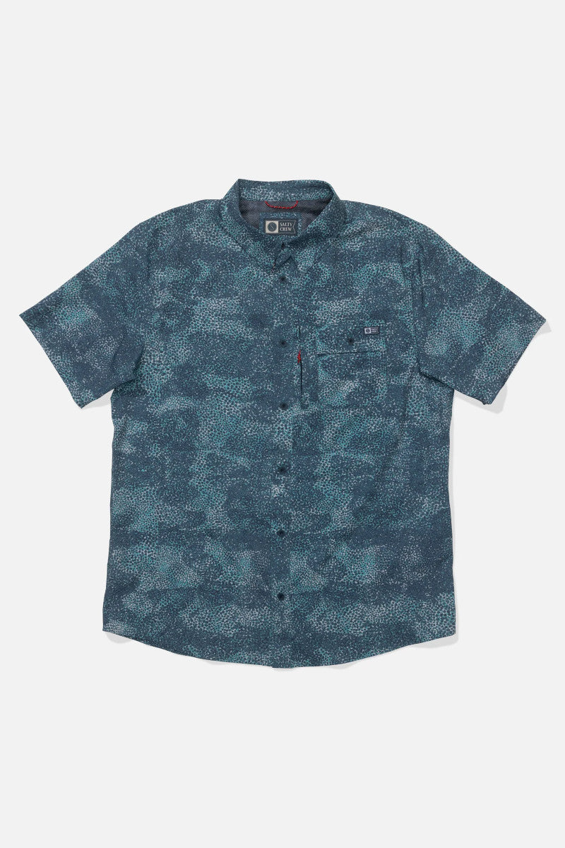 Blue patterned shirt on a white background