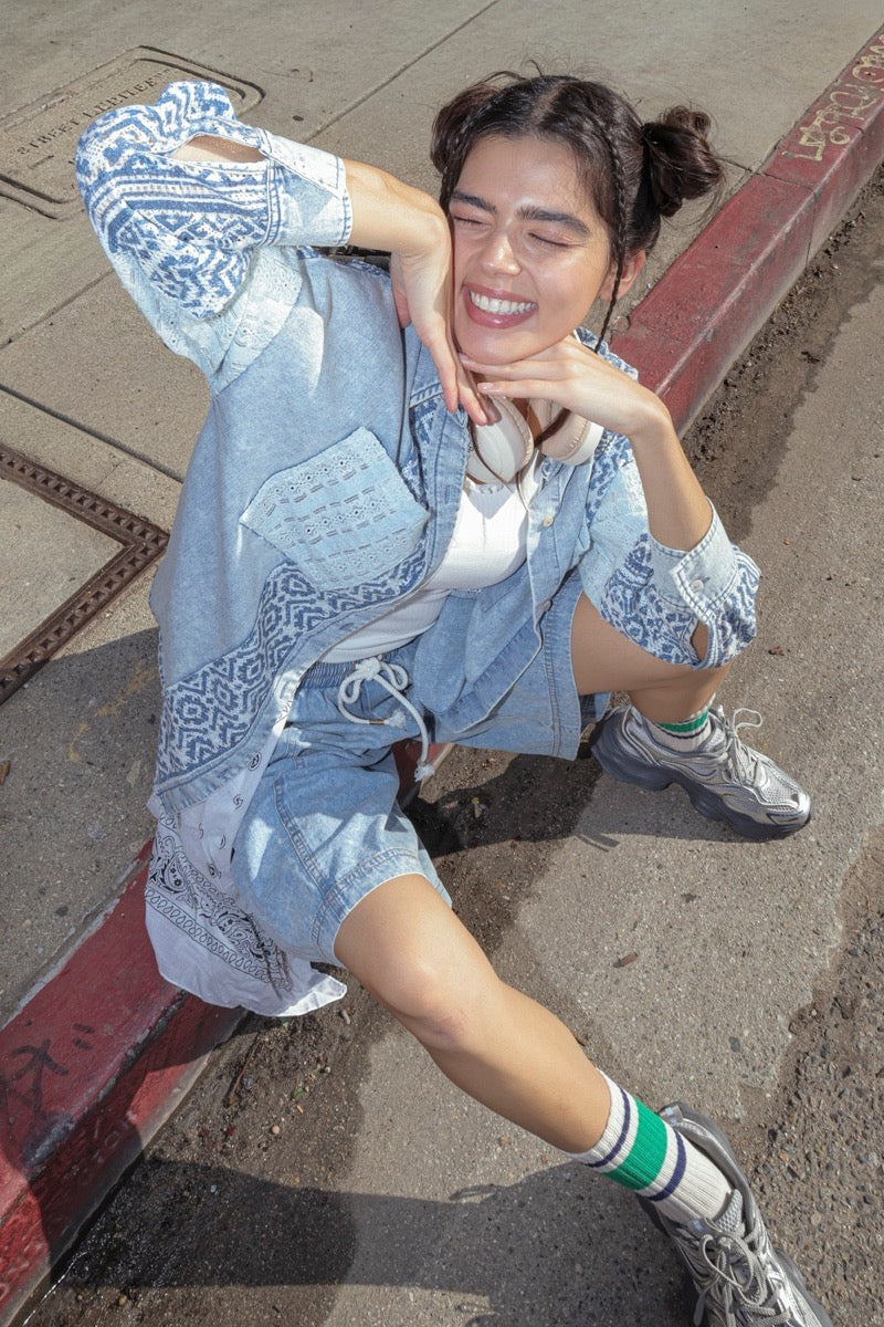 Oversized Denim Mix Top