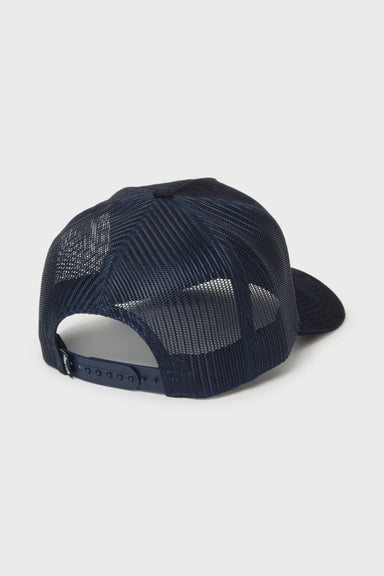 Navy blue cap with mesh back on a light gray background