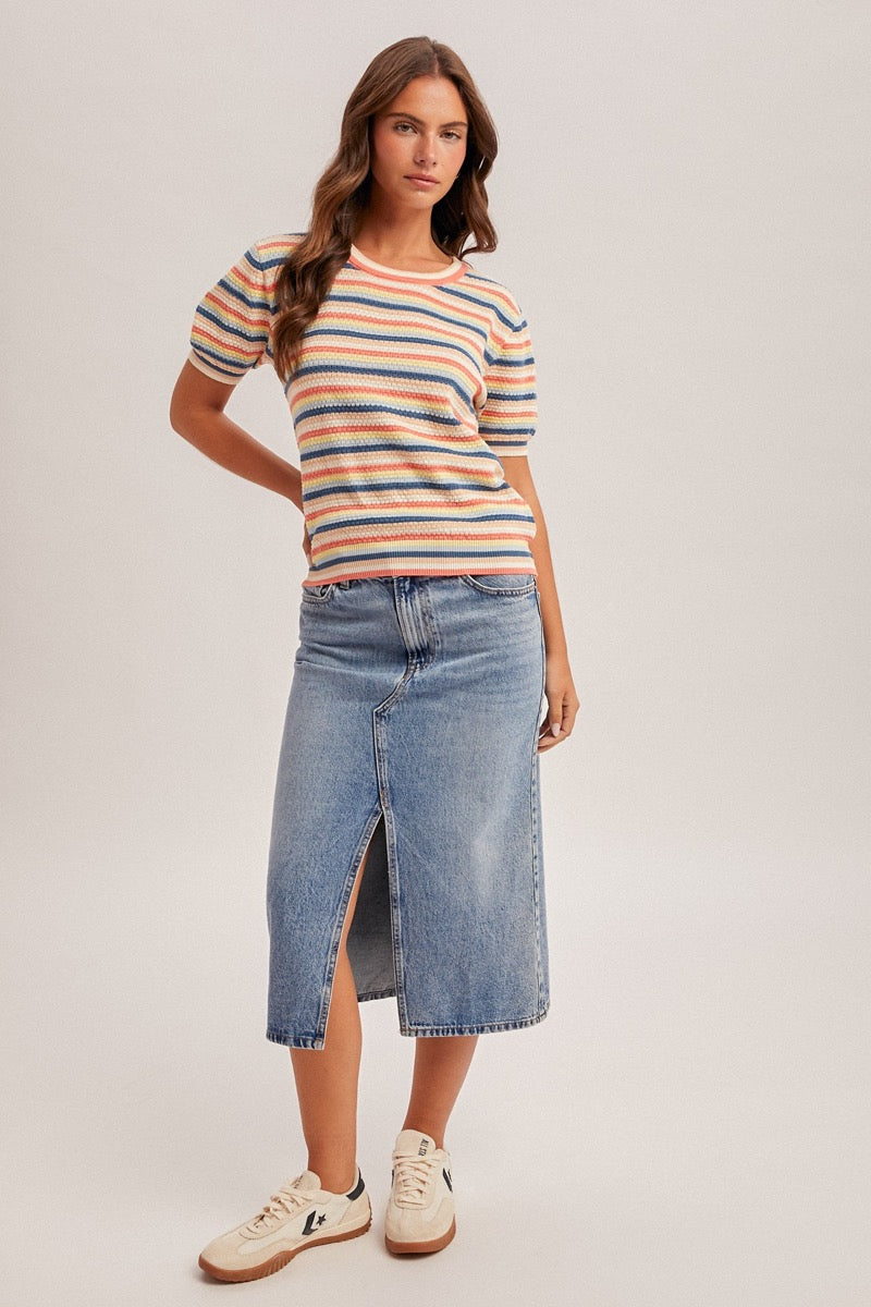 Pointelle Stripe Tee