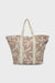 Beige tote bag with floral pattern on a white background