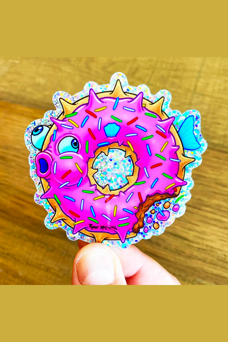 Pufferfish Donut Glitter Sticker