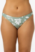 Green bikini bottom with white floral pattern on a white background