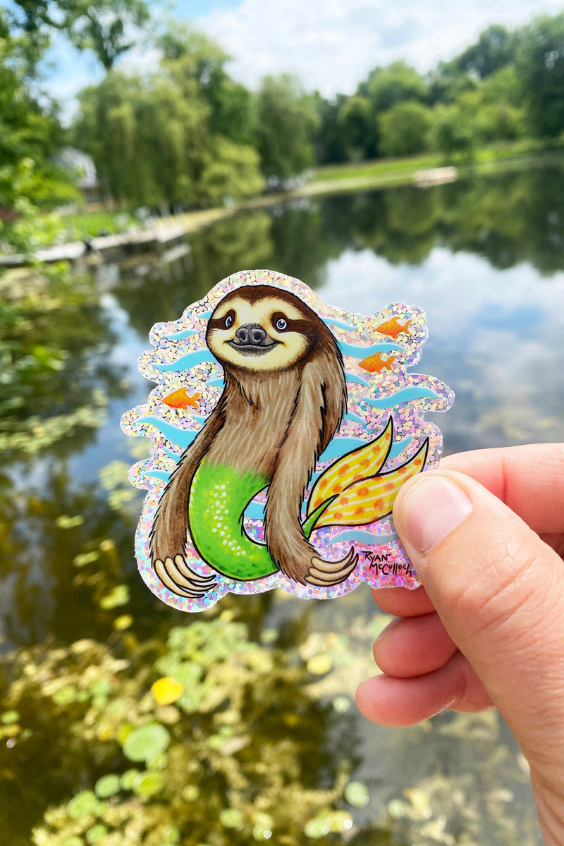 Sloth Mermaid Glitter Sticker