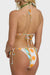 Colorful bikini with wave and sun pattern on a white background
