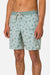 Person wearing blue-green floral-patterned shorts on a white background