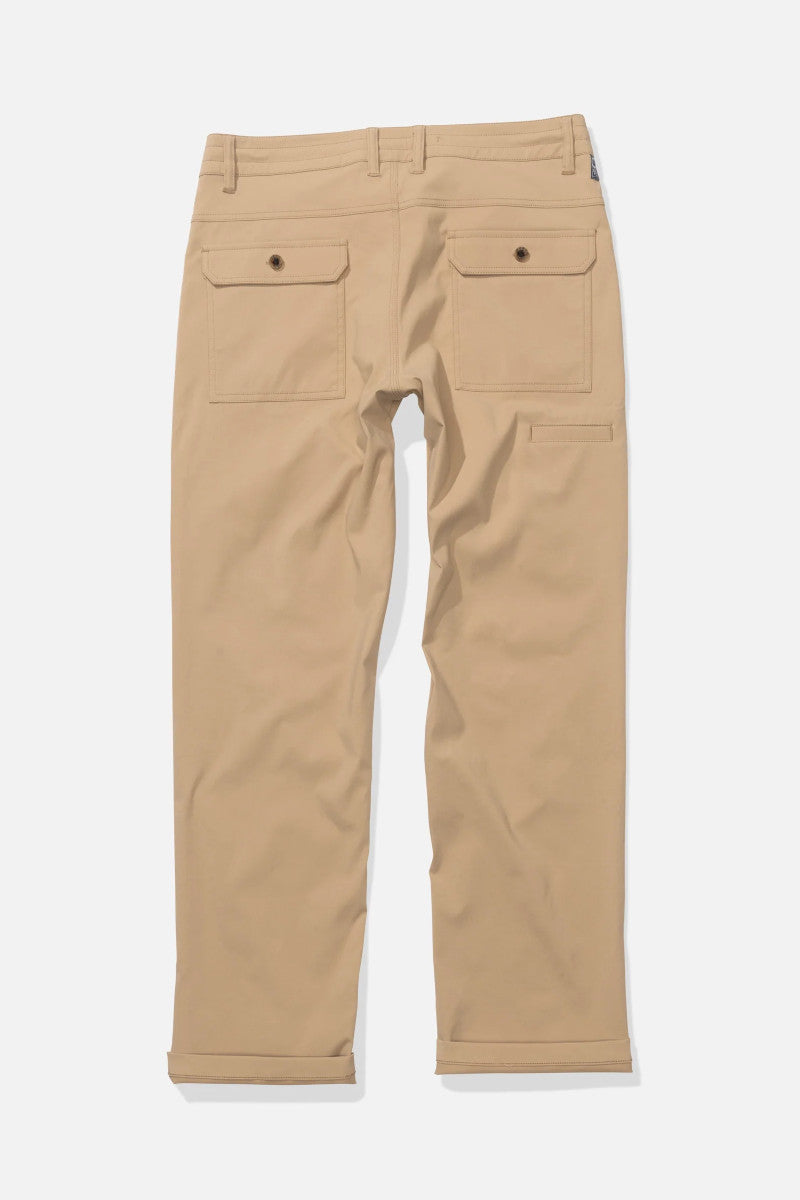 Back view of beige pants on a white background
