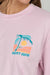Pink t-shirt with a palm tree and sunset graphic and 'Salty Crew' text.
