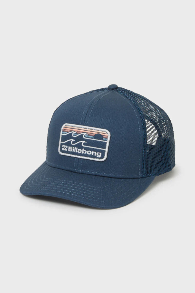 Blue cap with a logo on a light gray background