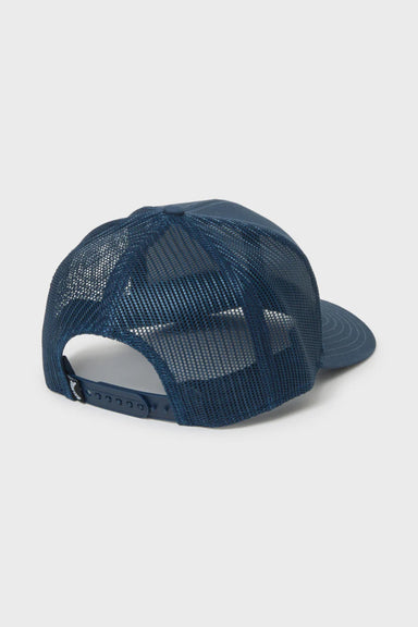Blue mesh cap on a light gray background