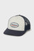 Navy and white cap with Billabong logo on a light gray background